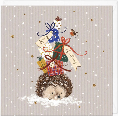 Hedgehog Present Pile Christmas Card