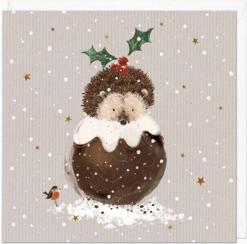 Hedgehog Pudding Christmas Card
