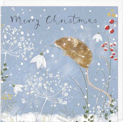 Fieldmouse and Snowman Christmas Card