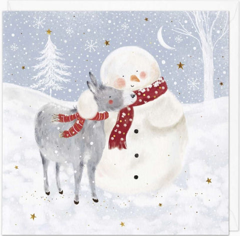 Snowman and Donkey Christmas Card