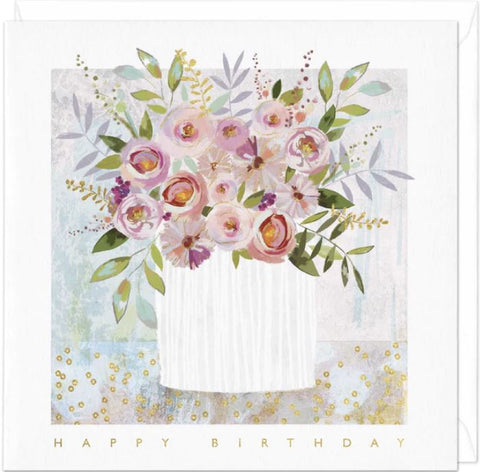 Rose Vase Happy Birthday Card