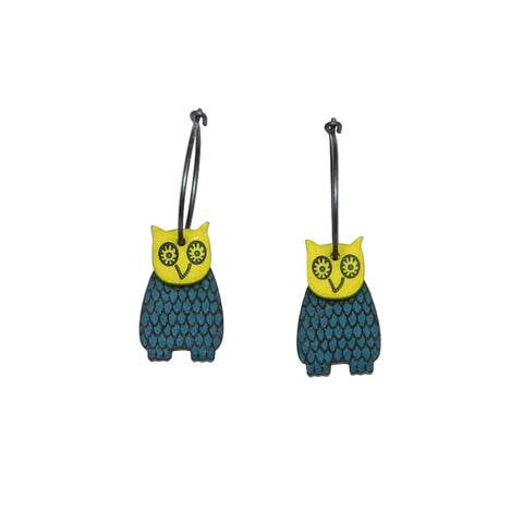 Lene Lundberg Teal Owl with Chartreuse Head