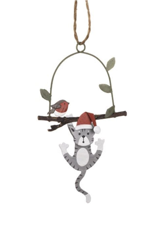 Cat Swinging on a Branch Christmas Decoration from Shoeless Joe