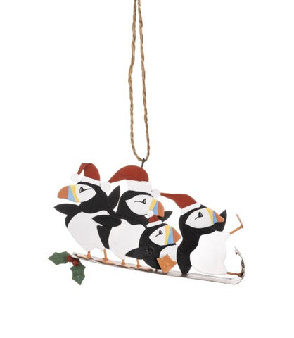 Shoeless Joe Puffin Sled Ride Hanging Decoration