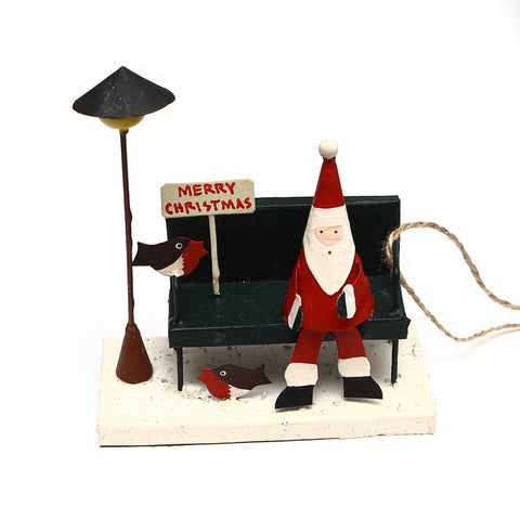 Shoeless Joe Santa on Park Bench