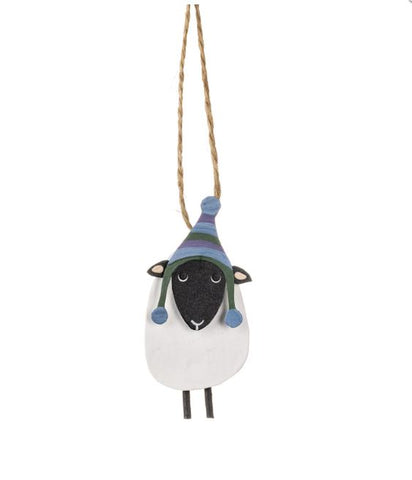 Shoeless Joe Sheep in a Knitted Bobble Hat Hanging Christmas Decoration