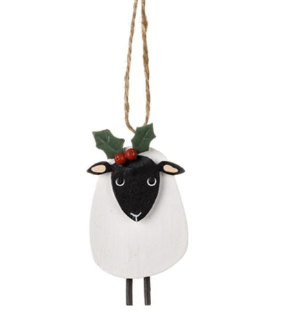 Shoeless Joe Sheep with Holly Hanging Christmas Decoration