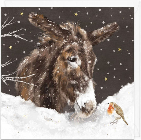 Donkey and Robin in the Snow Christmas Card
