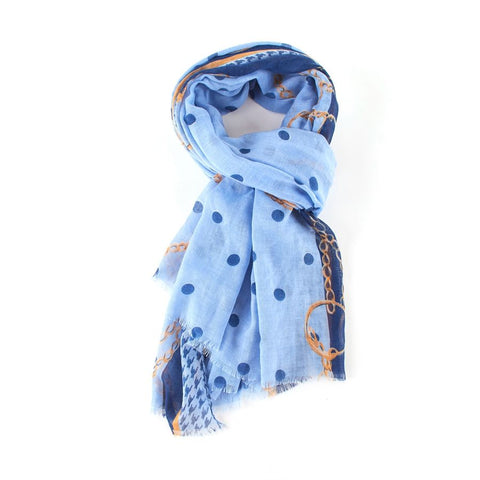 Pretty Blue Polka Chains Design Scarf
