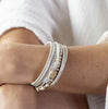Pom Cream Mix Golden Disc Distressed Bead Bracelet Pom Cream Mix Golden Disc Distressed Bead Bracelet