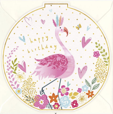 Happy Birthday Flamingo Round Card