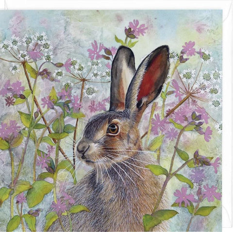 Whistlefish Spring Hare greeting card by Janella Horne