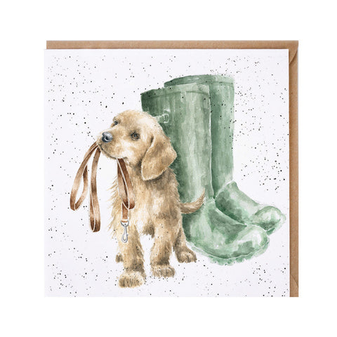 Hopeful Greeting Card from Wrendale puppy Labrador with wellington boots