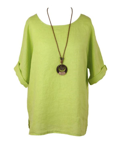 Cadenza Plain Linen Tunic and Necklace in Lime