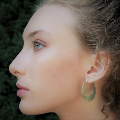 Christin Ranger Crescent Hoop Silver Earrings modeled