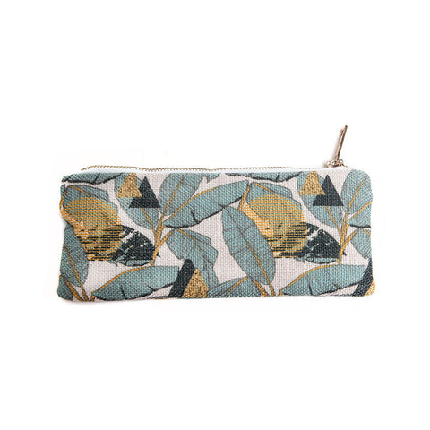 Gisela Graham Danish Chic Teal Palm Print Fabric Pencil Case