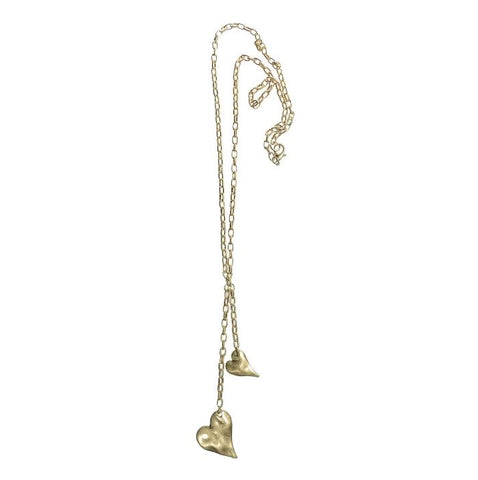 Hot Tomato Double Heart Pendulum Necklace in Matt Gold