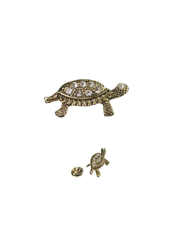 Hot Tomato Baby Turtle Brooch in Antique Gold and Clear Crystals