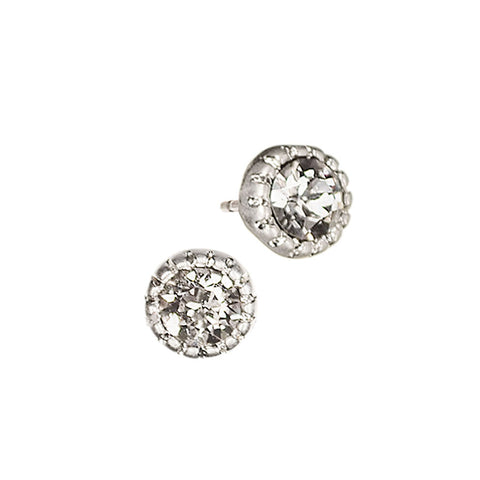 Hot Tomato Vintage Silver Metal Finish Earrings with Clear Crystals