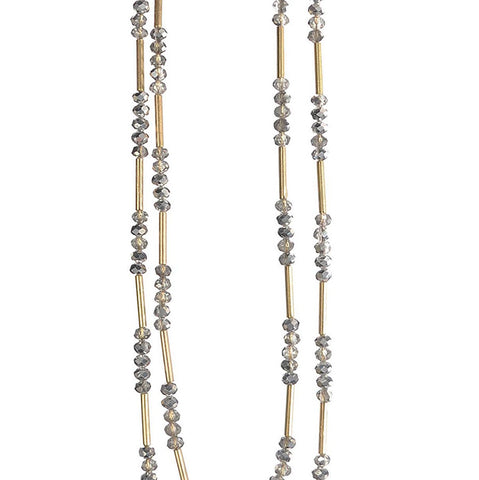 Hot Tomato Layered Twin Mirror Grey Crystals on Slip Chain in Worn Gold