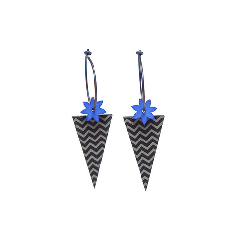 Lene Lundberg K Form Inverted Triangle and Blue Flower Earrings