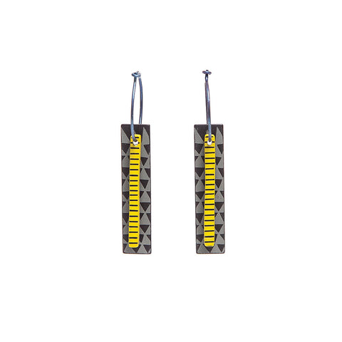 Lene Lundberg K Form Long Grey and Chartreuse Tab Earrings