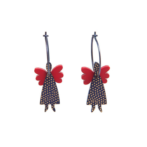 Lene Lundberg K Form Navy and Red Angel Earrings
