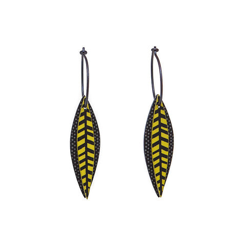 Lene Lundberg Black/Yellow Veined Leaf Earrings