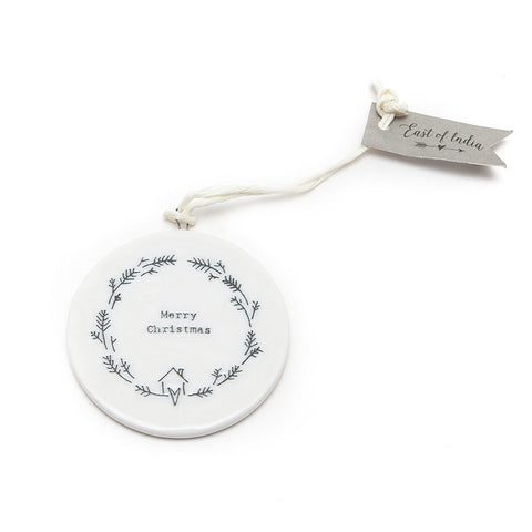 East of India Ceramic Flat Disc 'Merry Christmas' Decoration