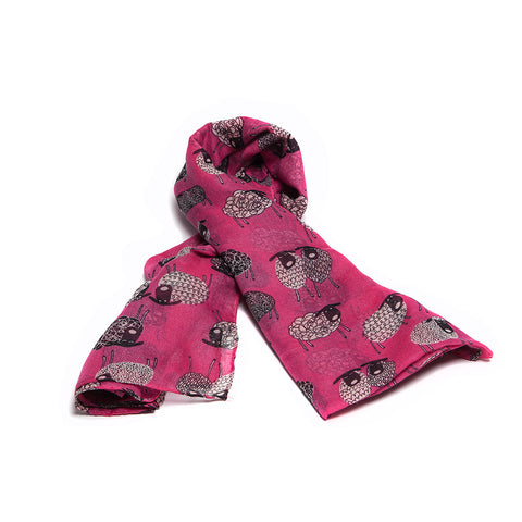 Bright Fuchsia Pink Scarf with Quirky Sheep Design
