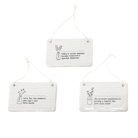 East of India Glazed Ceramic Plaques with Sentiments