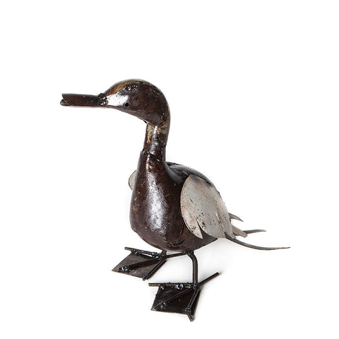 Small Brown Metal Duckling with White Wings