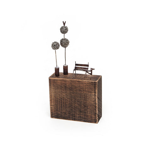 Sarah Jane Brown Wood and Metal Topiary and Bench