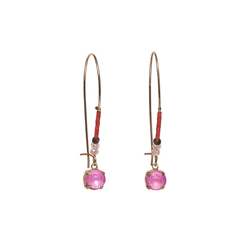 Hot Tomato Pink Crystal Drop-on Elongated Beaded Hook Earrings