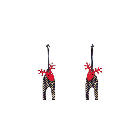 Lene Lundberg K-Form Navy/Gold spot /Red Head Reindeer Earrings