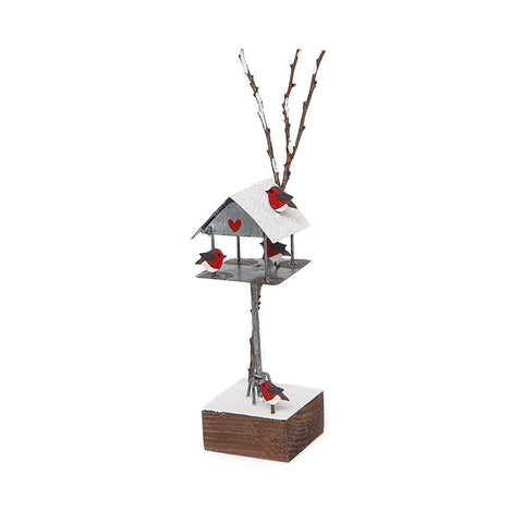 Shoeless Joe Bird Table with Robins Christmas Decoration