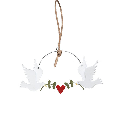 Shoeless Joe Doves with Green Olive Branches Hanging Christmas Decoration