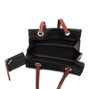 Black Wide Shopper Style Bag interior view with included matching purse Black Wide Shopper Style Bag interior view with included matching purse
