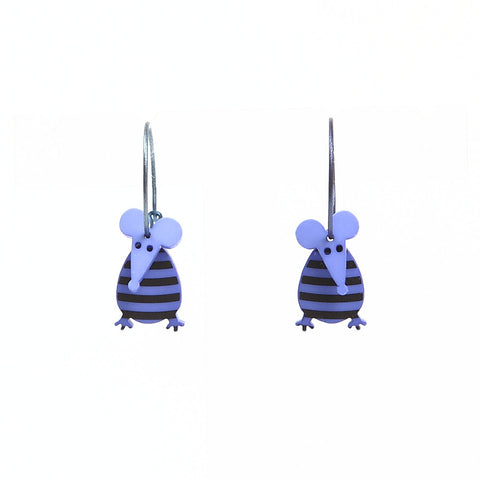 Lene Lundberg K-Form Blue/Black Stripey Mouse Earrings