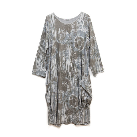 Italian Long Sleeve Cotton Mix Abstract Casual Dress