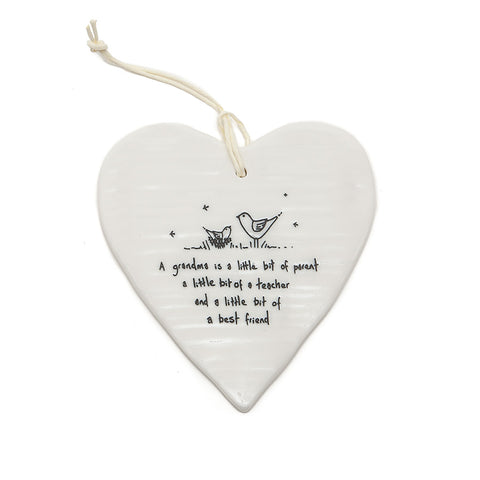 East of India Round Ceramic Heart - 'A Grandma is...'