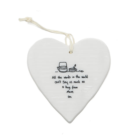 East of India Round Ceramic Heart - 'All the Words in the World.....'