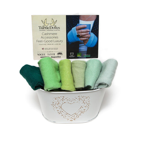Turtle Doves pure cashmere wrist-warmers  fingerless gloves - Greens