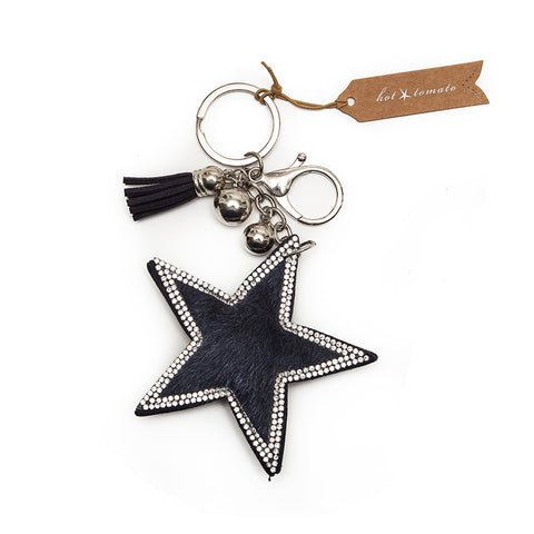 Hot Tomato Navy Faux Fur Star and Crystal Key Ring