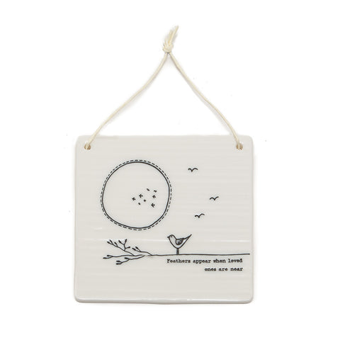 East of India Glazed Ceramic Sentiments Plaque 'Feathers Appear....'