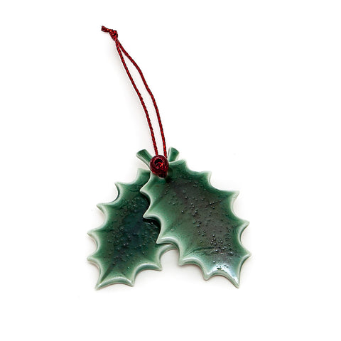 Angel Ceramics Glazed Double Holly Leaf Hanging Decoration