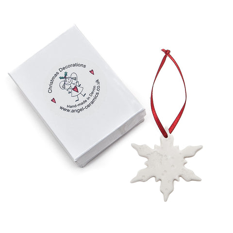 Angel Ceramics Matt Embossed Snowflake Hanging Decoration with box