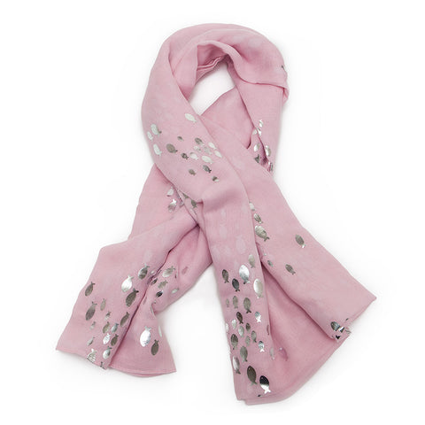 Pale Pink Scarf with Silver Fishes