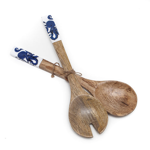 Shoeless Joe  Octopus Mango Wood Salad Servers