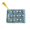 Pom Teal Velvet Embroidered Bee Purse